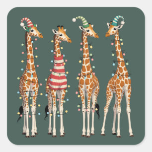 Cute Christmas Giraffe Funny Holiday Animal Lover Square Sticker