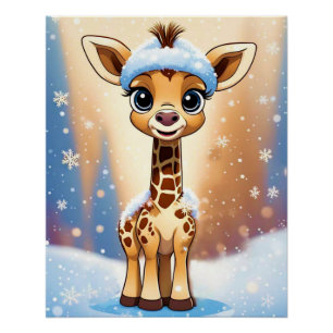 Cute Christmas Giraffe in Beanie Hat MY OWN ART Poster