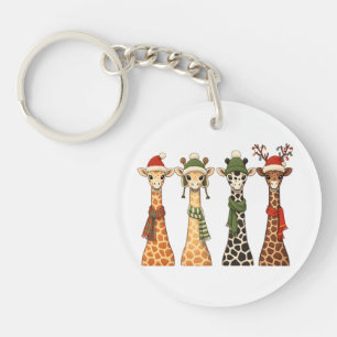 Cute Christmas Giraffe Lover Festive Giraffes Xmas Key Ring