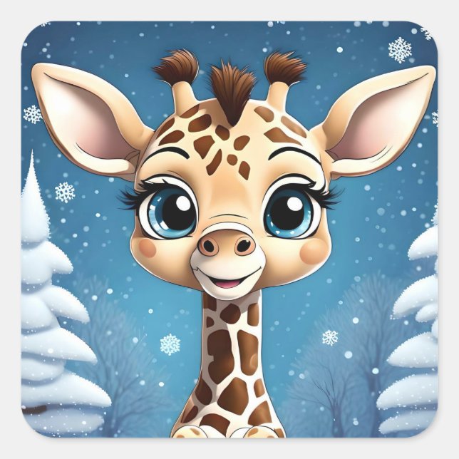 Cute Christmas Giraffe MY OWN ART Christmas Square Sticker (Front)
