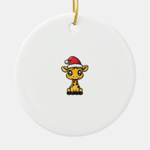 Cute Christmas Giraffe Xmas Comic Ceramic Ornament