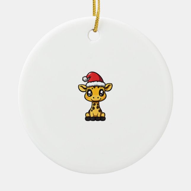 Cute Christmas Giraffe Xmas Comic  Ceramic Ornament (Front)
