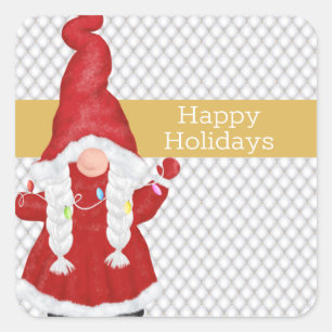 Cute Christmas Girl Gnome Holiday Square Sticker