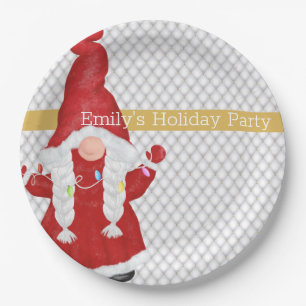 Cute Christmas Girl Gnome Personalised  Paper Plate