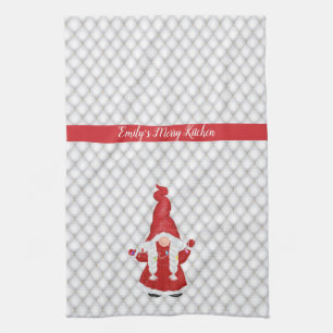 Cute Christmas Girl Gnome Personalised Tea Towel