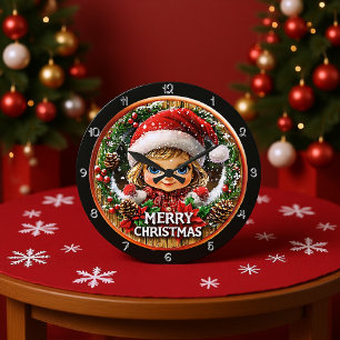 Cute Christmas Girl in Wreath Large Clock