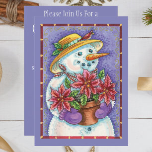 Cute Christmas Girl Snowman with Poinsettia Invitation