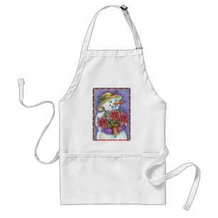 Cute Christmas Girl Snowman with Poinsettia Standard Apron