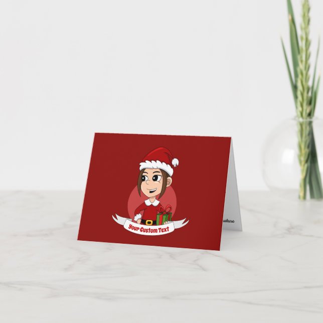 Cute Christmas girl with brown hair Card (Front)