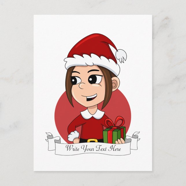 Cute Christmas girl with brown hair Holiday Postcard (Front)