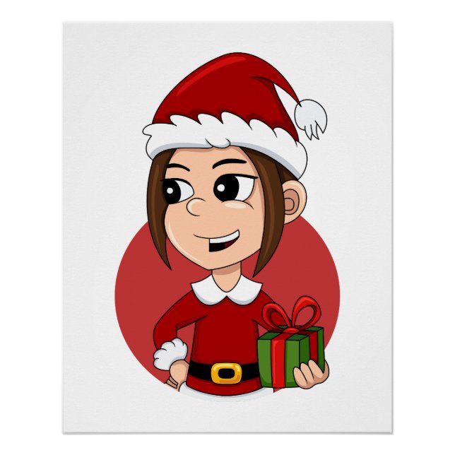 Cute Christmas girl with brown hair Poster (Front)