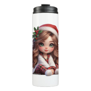 Cute Christmas Girl with Santa Hat Art Thermal Tumbler