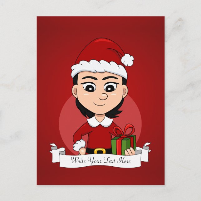 Cute Christmas girl with short black hair Holiday Postcard (Front)