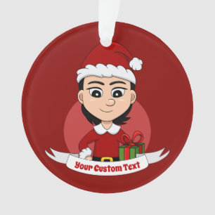 Cute Christmas girl with short black hair Ornament