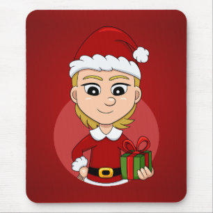 Cute Christmas girl with short blonde hair Mouse Pad