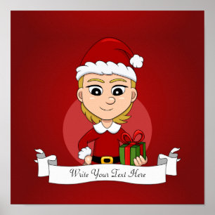 Cute Christmas girl with short blonde hair Poster