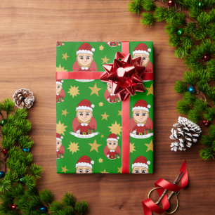 Cute Christmas girl with short blonde hair Wrapping Paper