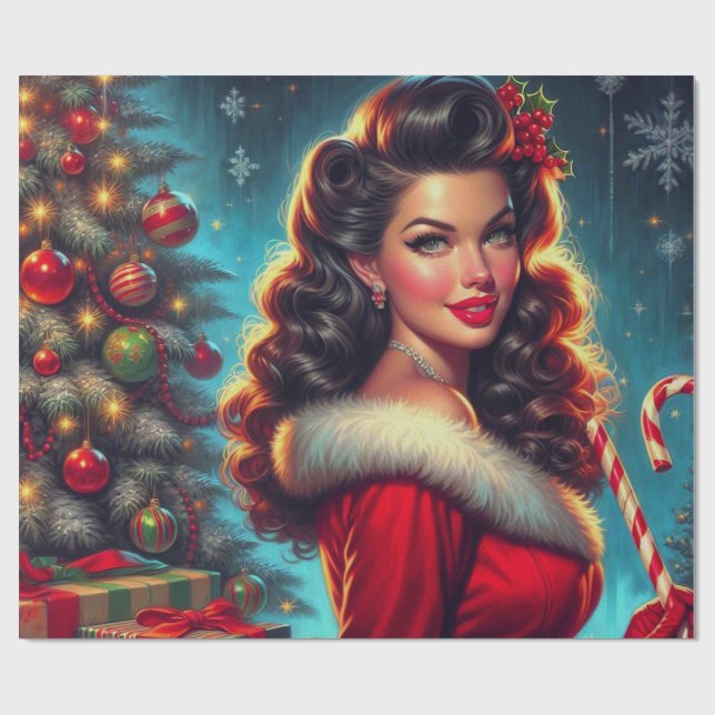 Cute Christmas Girl Wrapping Paper (Flat)