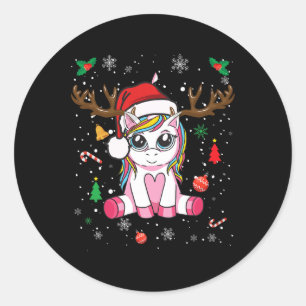 cute christmas girls women xmas unicorn deer chr classic round sticker