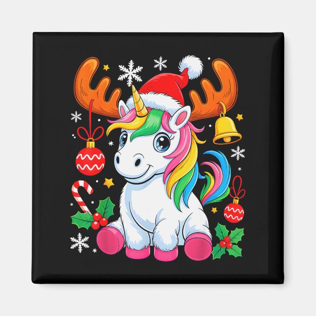 Cute Christmas Girls Women Xmas Unicorn Deer Xmas  Magnet (Front)