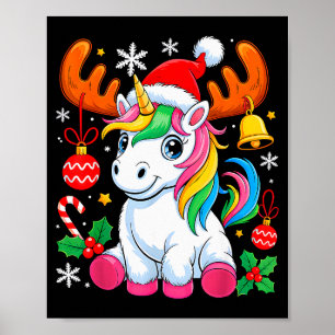 Cute Christmas Girls Women Xmas Unicorn Deer Xmas  Poster