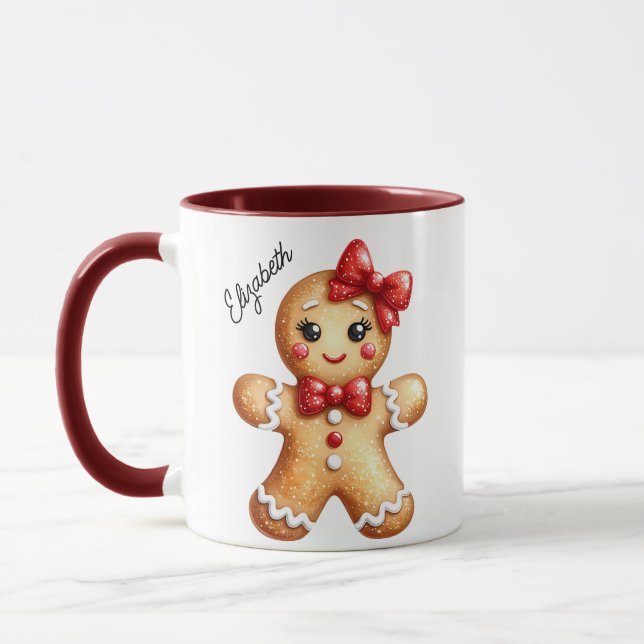 Cute Christmas Girly Gingerbread Monogram Mug (Left)