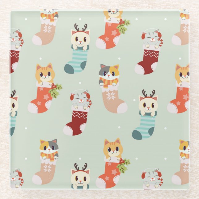 Cute Christmas Glass Coaster (Front)