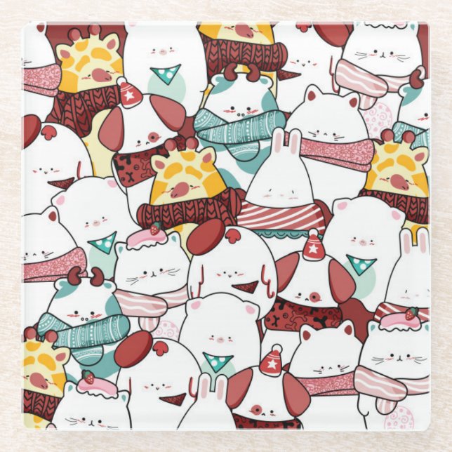 Cute Christmas Glass Coaster (Front)