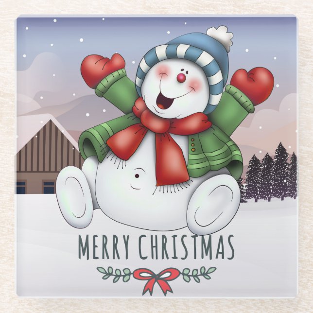 Cute Christmas Glass Coaster (Front)