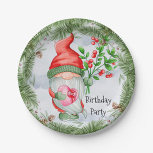 Cute Christmas Gnome Birthday Party Paper Plate