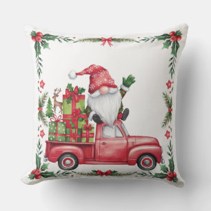 Cute Christmas Gnome delivering Gifts holiday Cushion