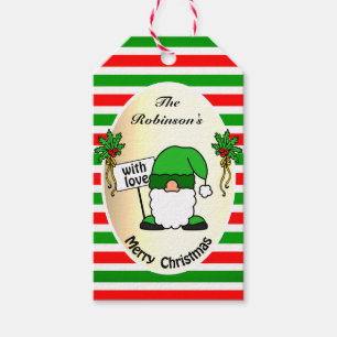 Cute Christmas Gnome Green and Red Striped Humour Gift Tags