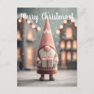 Cute Christmas Gnome Holding a Gift Box Postcard