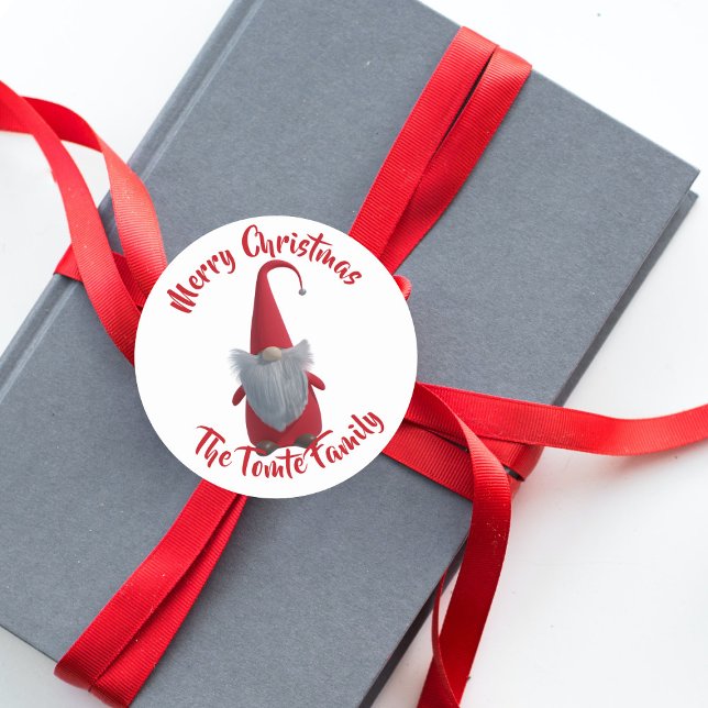 Cute Christmas Gnome Holiday Gift Sticker (Merry Christmas from the gnome. Just add your family name)