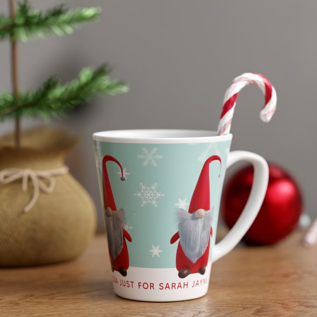 Cute Christmas Gnome Holiday Latte Mug (Gnome made hot cocoa can be put in this coffee mug. Or any gnome made drink. Just add your name)