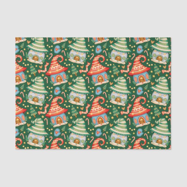 Cute Christmas Gnome Houses and Candy Canes  Tissue Paper (Front)