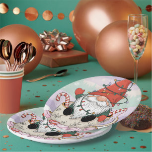 Cute Christmas Gnome in a Teacup Cartoon Paper Plate