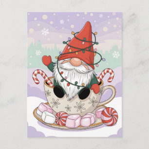 Cute Christmas Gnome in a Teacup Cartoon Postcard