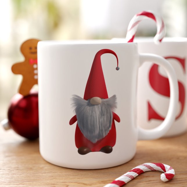 Cute Christmas Gnome Monogram Giant Coffee Mug (Add your initial to this cute gnome coffee mug and fill with your favorite festive brew)