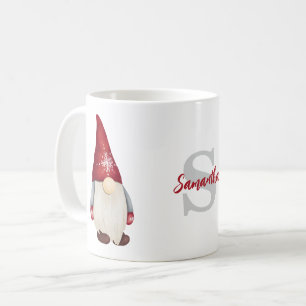 Cute Christmas Gnome Monogram Name Coffee Mug