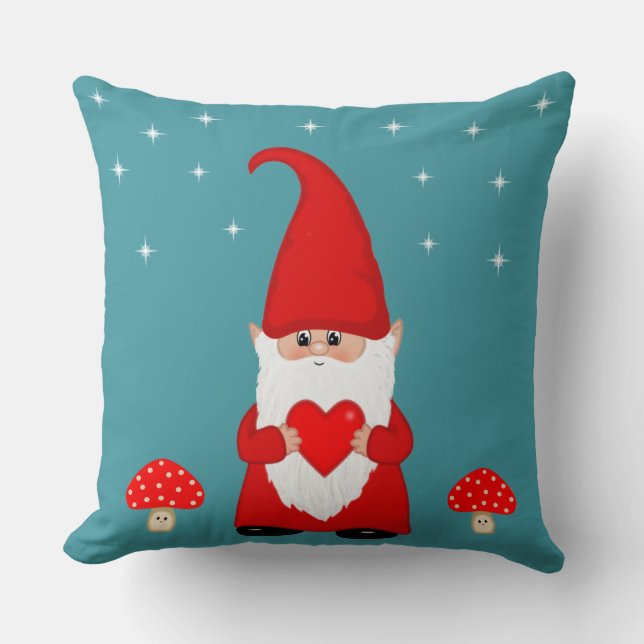 Cute Christmas Gnome on Teal Cushion (Front)