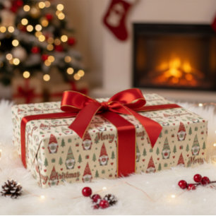 Cute Christmas Gnome Pattern Wrapping Paper
