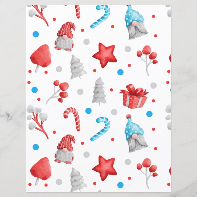 Cute Christmas Gnome Scrapbook Paper (Front)
