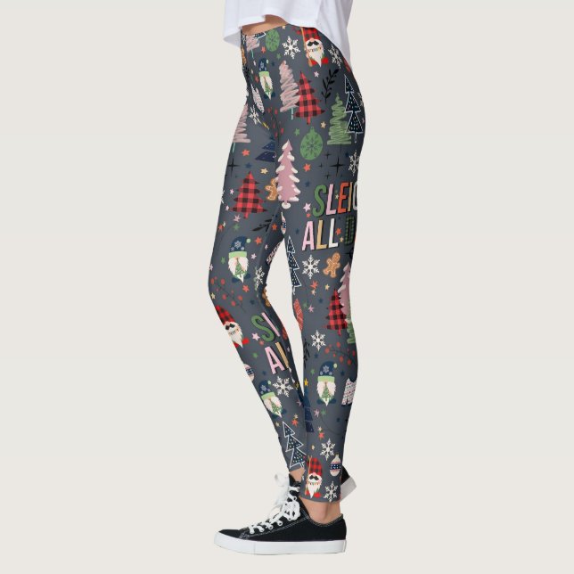 Cute Christmas Gnome Sleigh All Day Leggings (Left)