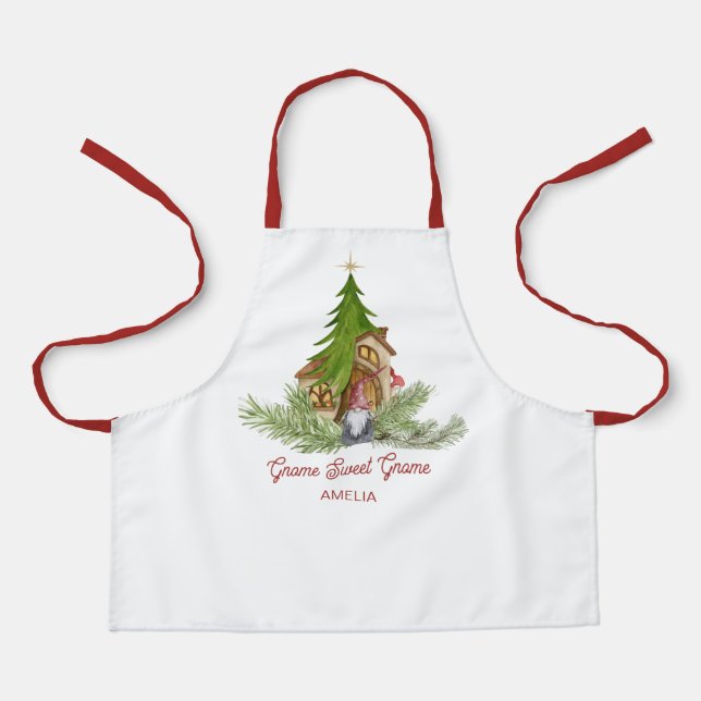 Cute Christmas Gnome Sweet Gnome Personalise Kids Apron (Front)