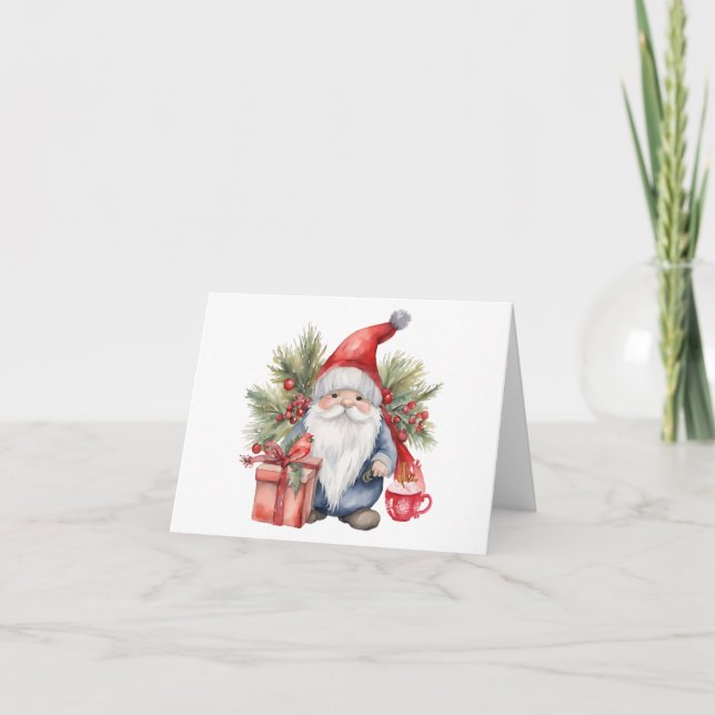 Cute Christmas Gnome Watercolor  Card (Front)