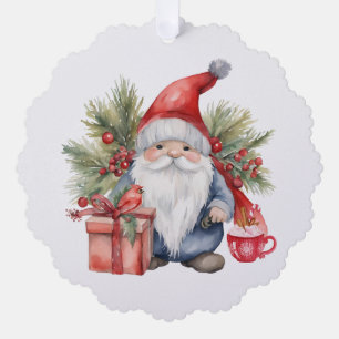 Cute Christmas Gnome Watercolor Tree Decoration Card