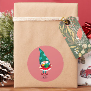 Cute Christmas Gnome with Christmas Ornaments Classic Round Sticker