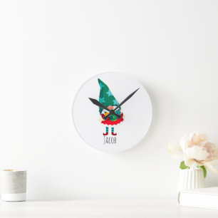 Cute Christmas Gnome with Christmas Ornaments Round Clock