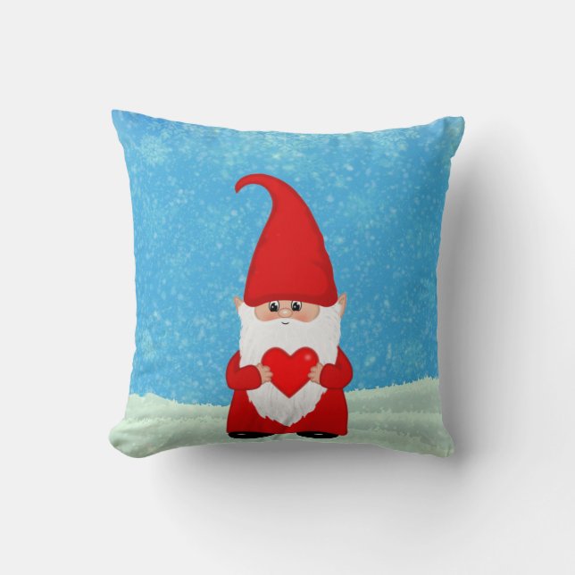 Cute Christmas Gnome with Heart Throw Pillow (Front)
